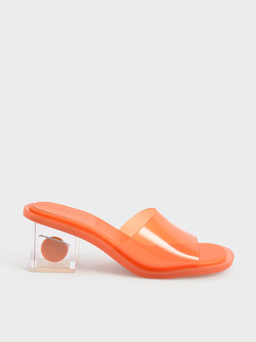 Madison Clear Sculptural Heel Mules, Orange, hi-res