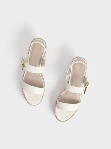 Buckled Espadrille Wedges, White, hi-res