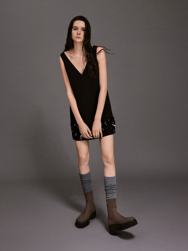 Imogen Faux Suede Chunky Ankle Boots, Chocolate Textured, hi-res