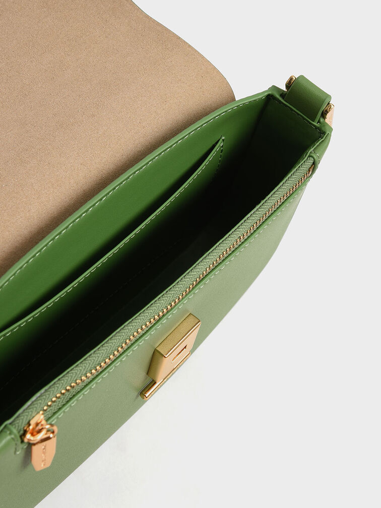 Koa Square Push-Lock Shoulder Bag, Green, hi-res