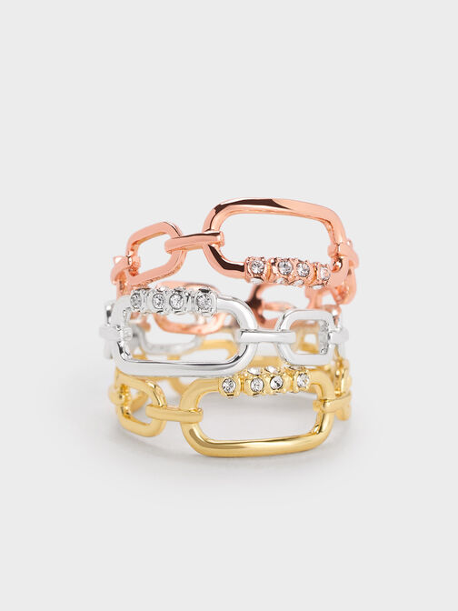 Reagan Crystal Chain-Link Ring, Gold, hi-res