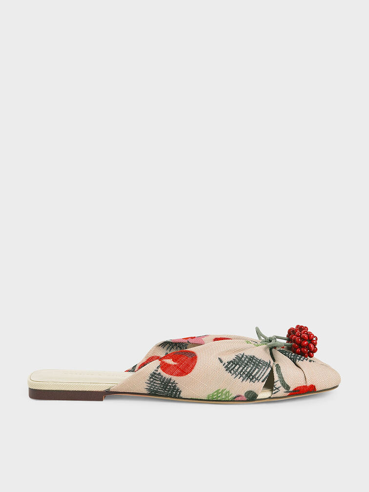 Cherry Embellished Peep-Toe Slide Sandals, Multi, hi-res