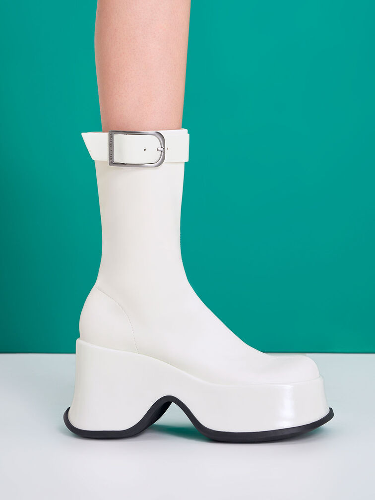 Carlisle Platform Boots, White, hi-res