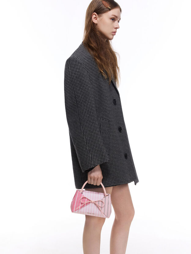 Hazel Striped Bow Panelled Top Handle Bag, Light Pink, hi-res