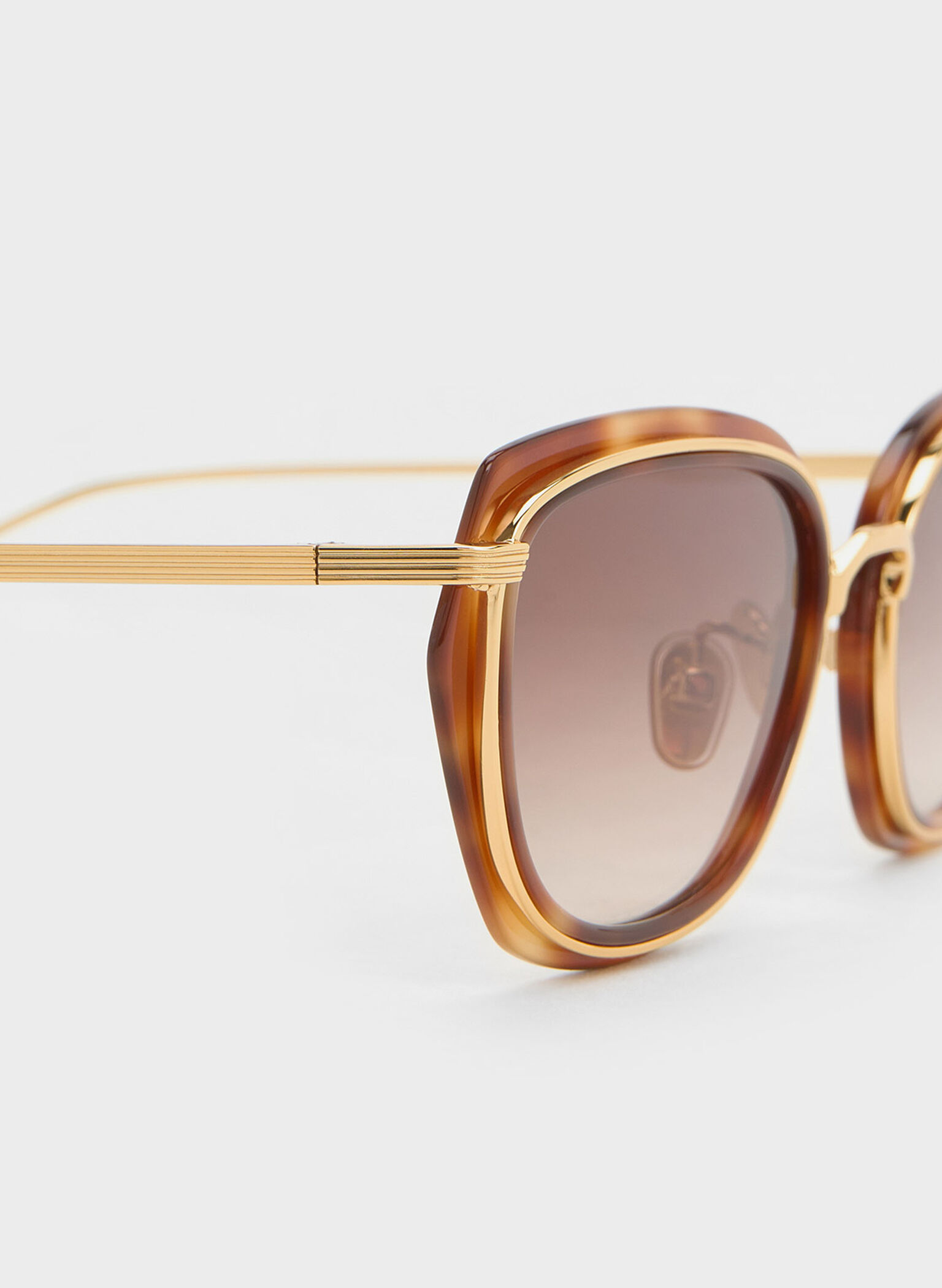 Tortoiseshell Metallic Rim Geometric-Frame Sunglasses, T. Shell, hi-res