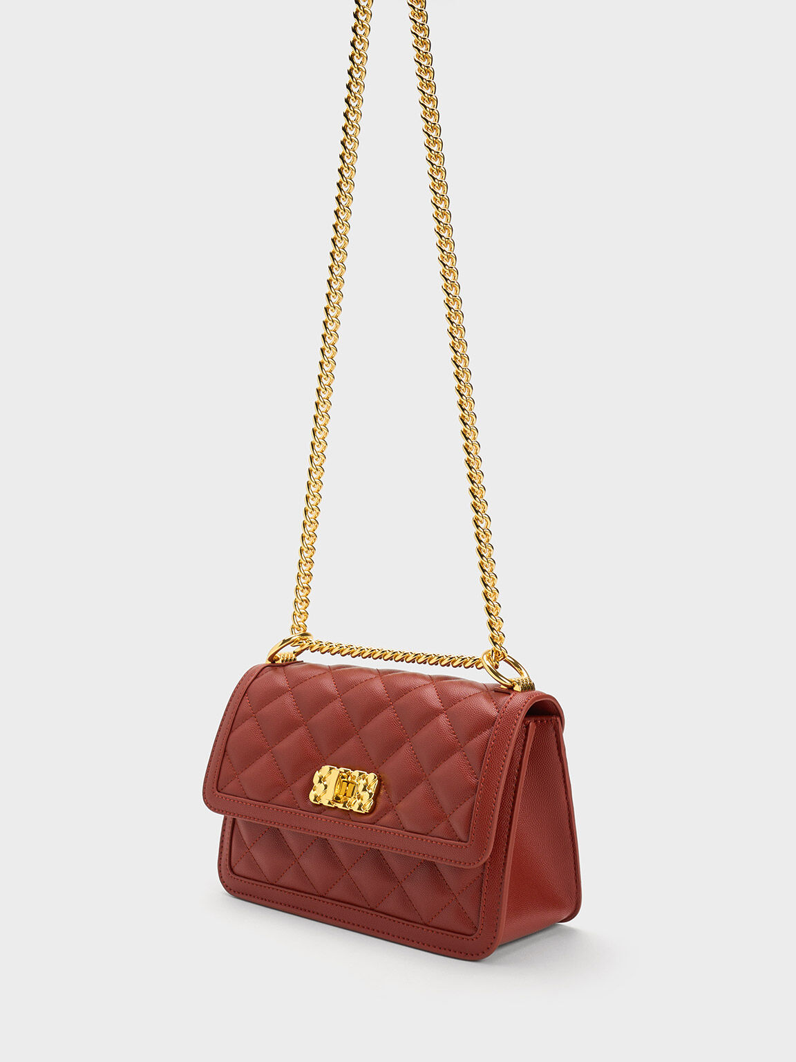 Micaela Quilted Chain Bag - Brick