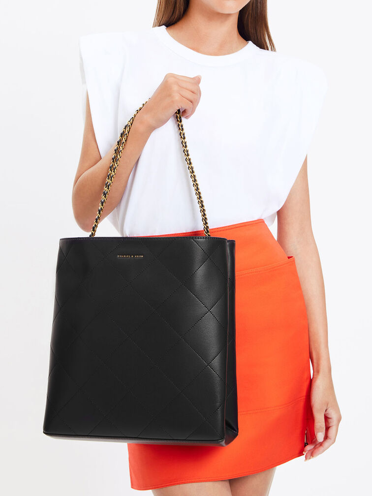 Leia Braided Handle Tote Bag, Black, hi-res