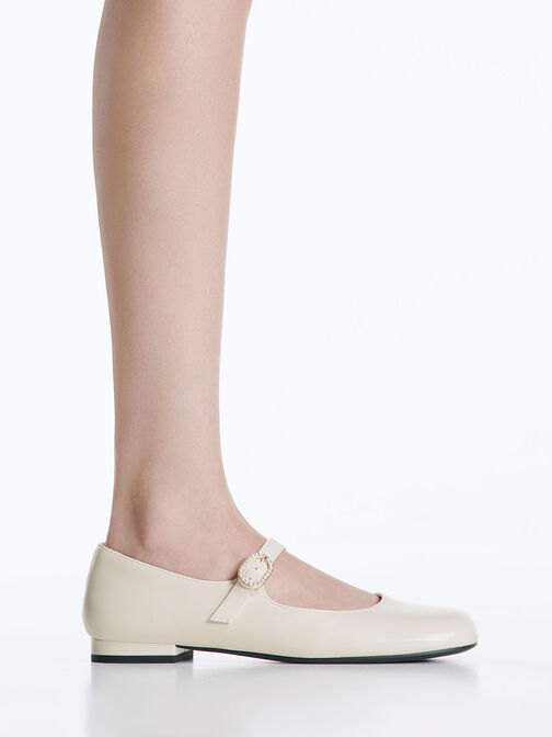 Pearl-Buckle Mary Janes, Cream, hi-res