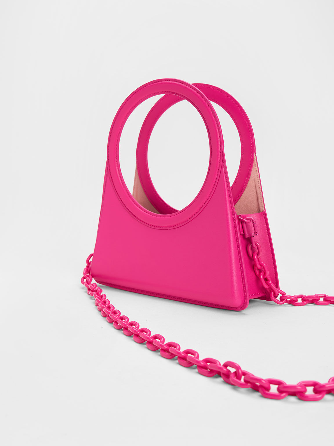 Camelia Circle Handle Geometric Bag, Fuchsia, hi-res
