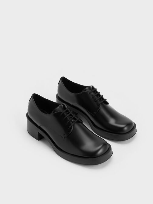 Block Heel Lace-Up Oxfords, Black Box, hi-res