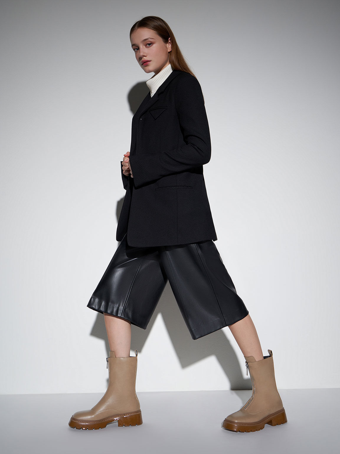 Billie Front-Zip Ankle Boots​, Taupe, hi-res
