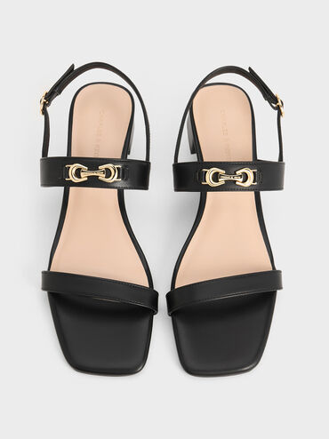 Metallic-Accent Slingback Sandals, Black, hi-res