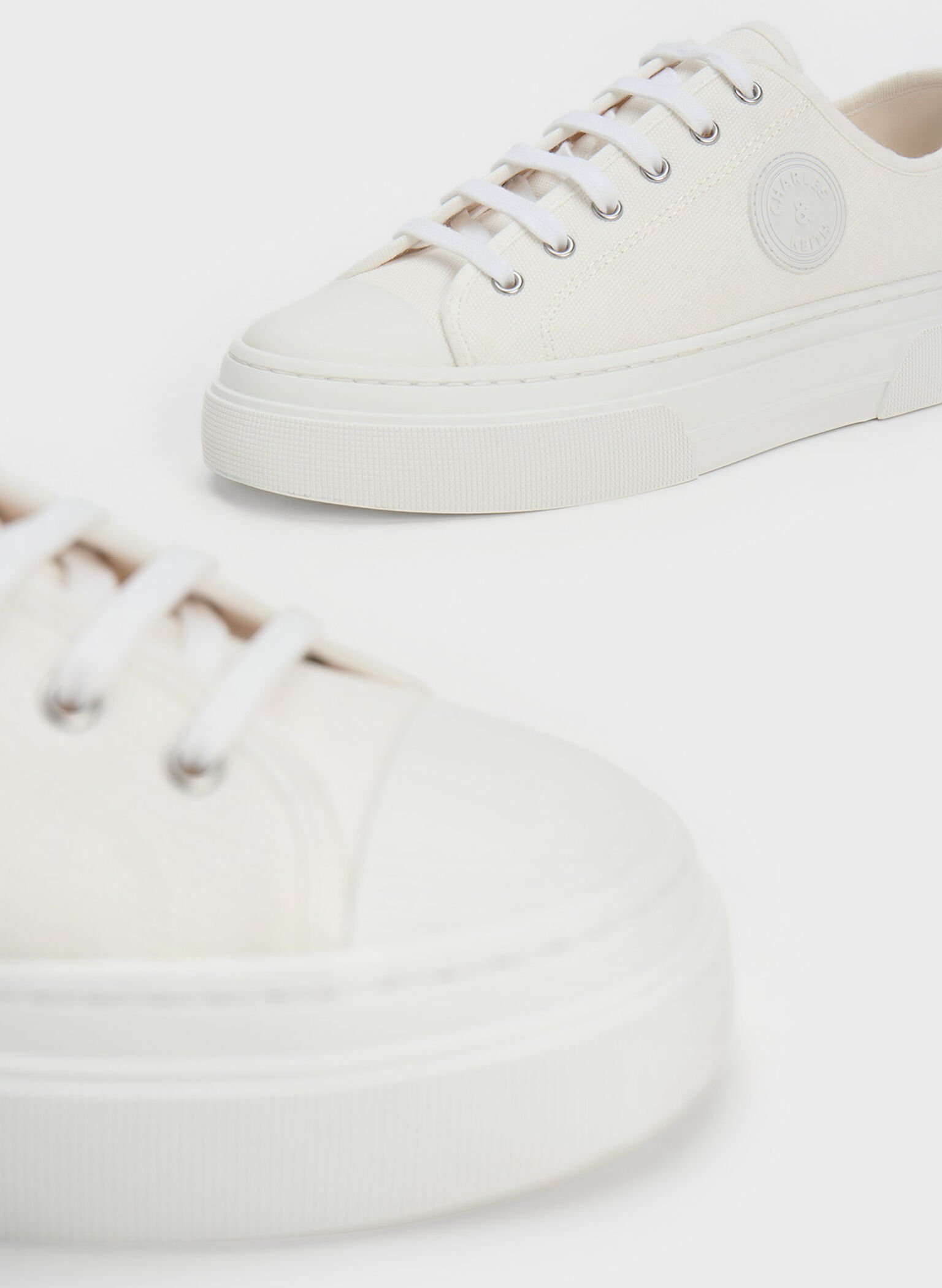 White Kay Canvas Low-Top Sneakers - CHARLES & KEITH US