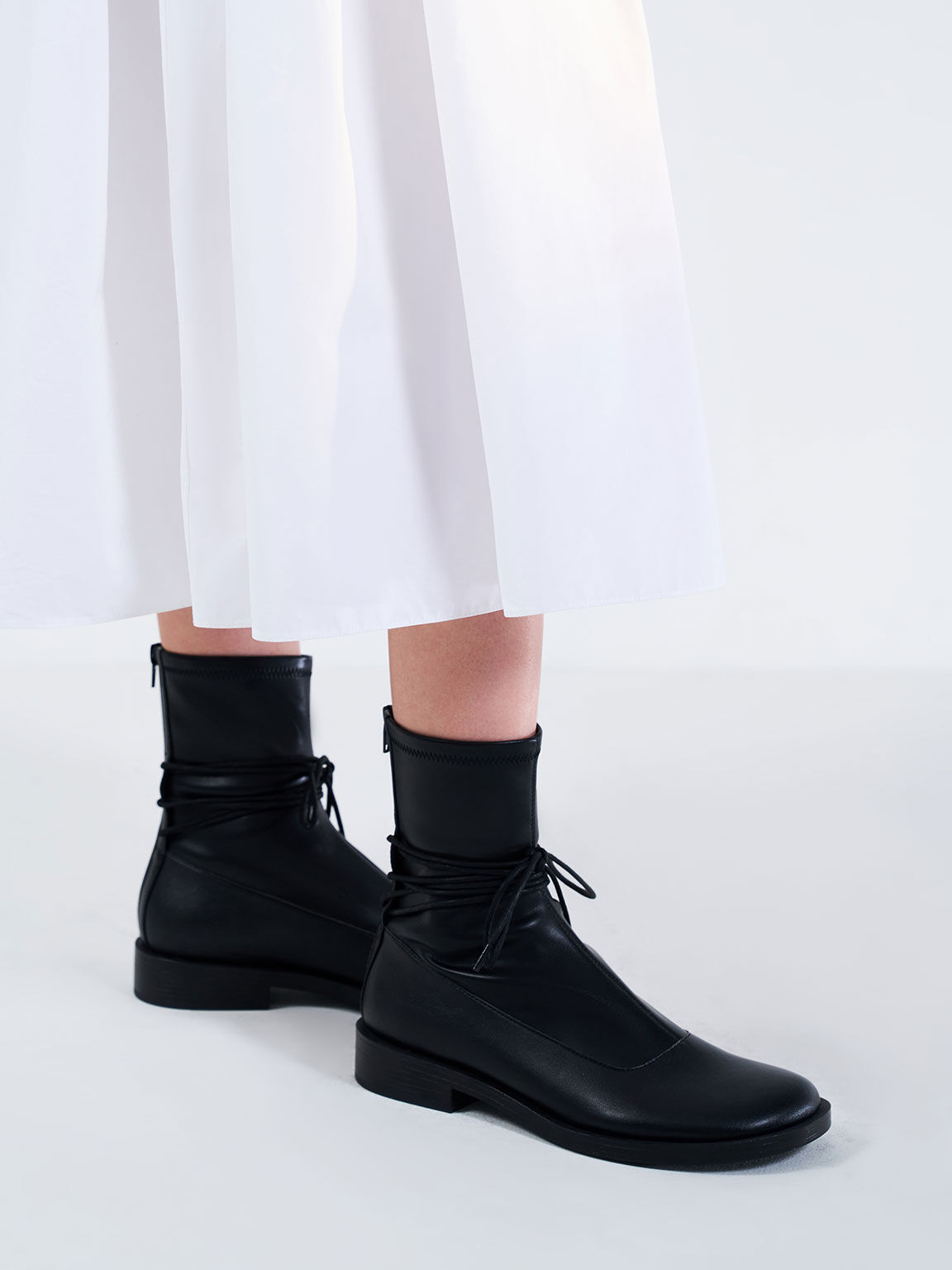 Lace-Detail Zip-Up Ankle Boots, Black, hi-res