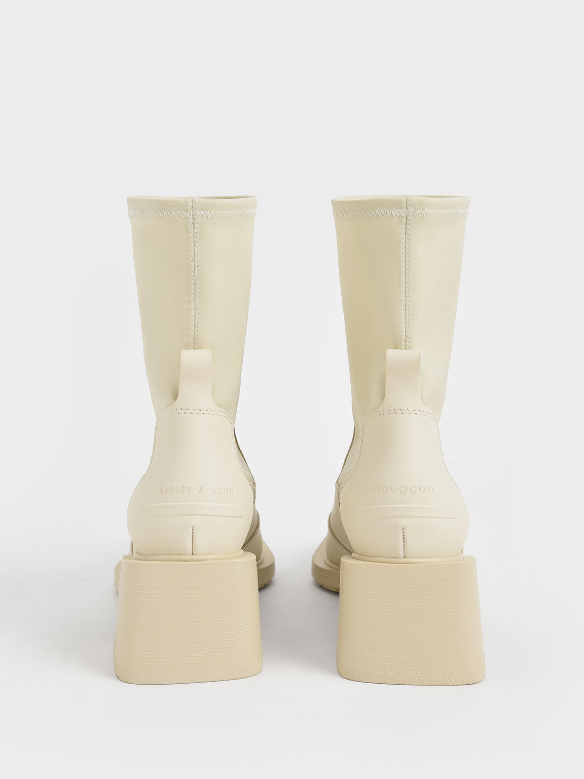 mouggan Collection: Stitch-Trim Sock Boots, Chalk, hi-res