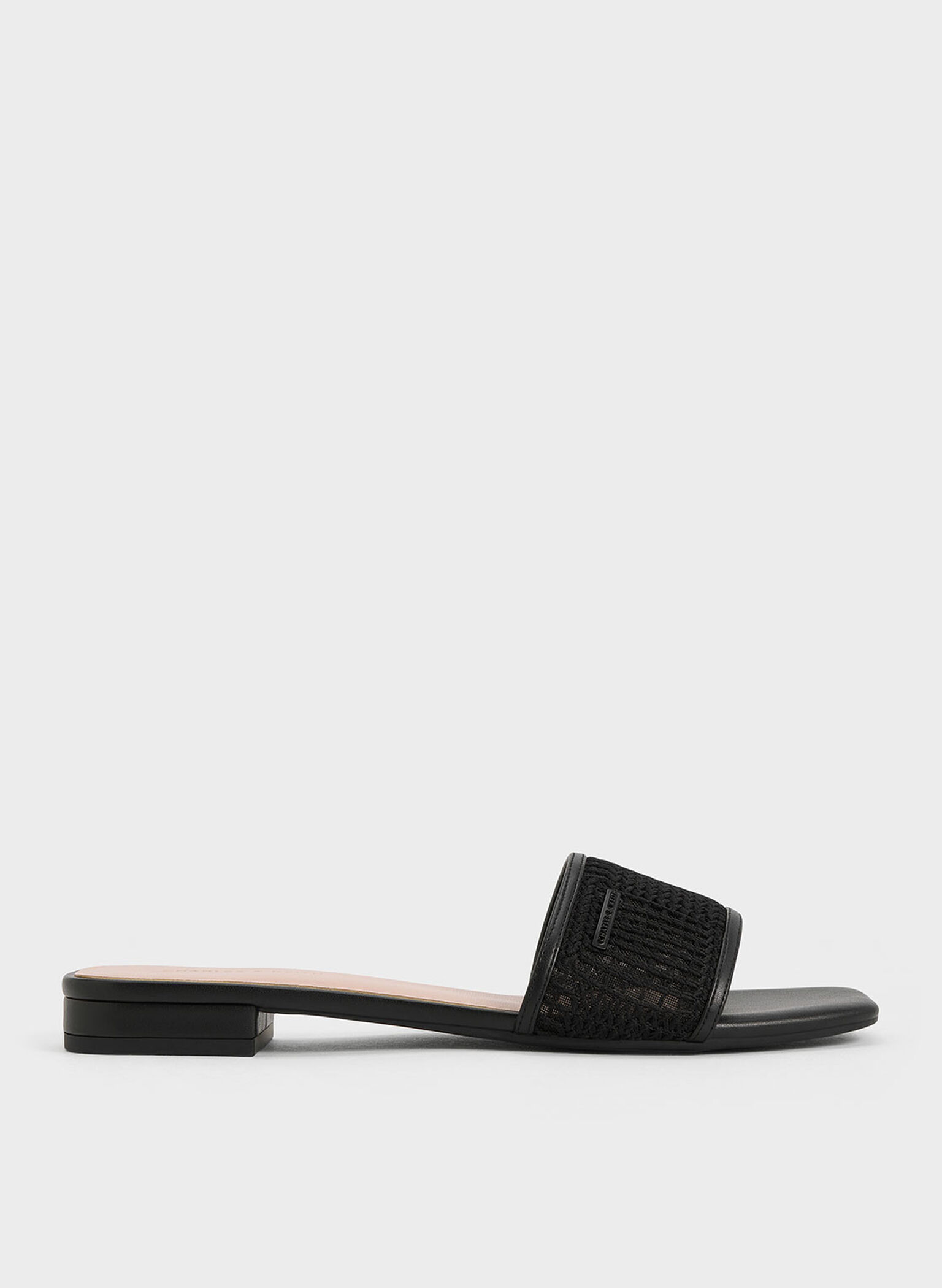 Mesh Knitted Slide Sandals, Black Textured, hi-res