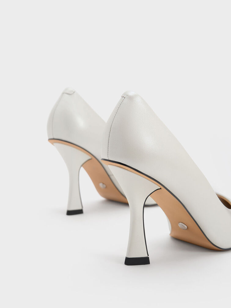 Zapatos de cuero con tacón acampanado, Blanco, hi-res