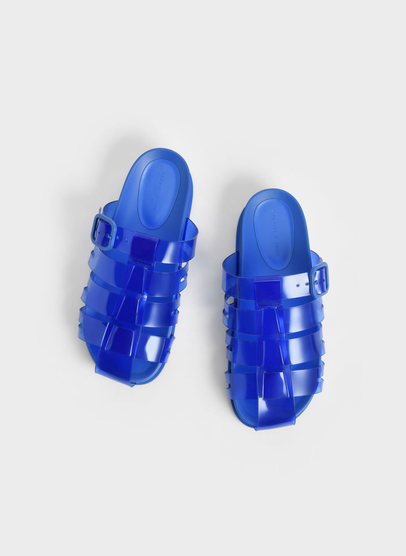 Madison Caged See-Through Slide Sandals, Blue, hi-res