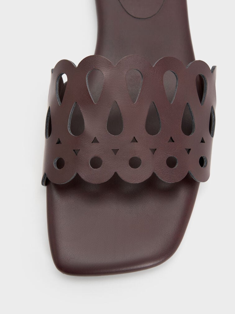 幾何鏤空拖鞋, 栗子色, hi-res