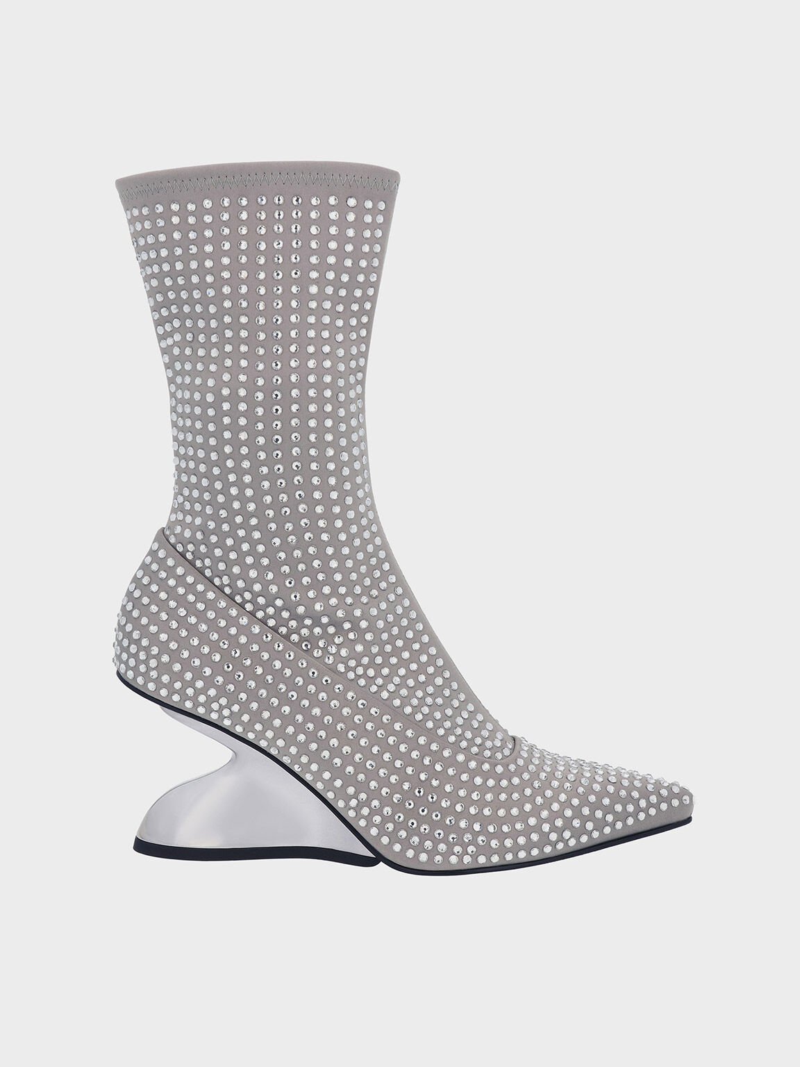 Zania Gem-Embellished Sculptural Heel Boots, Grey, hi-res