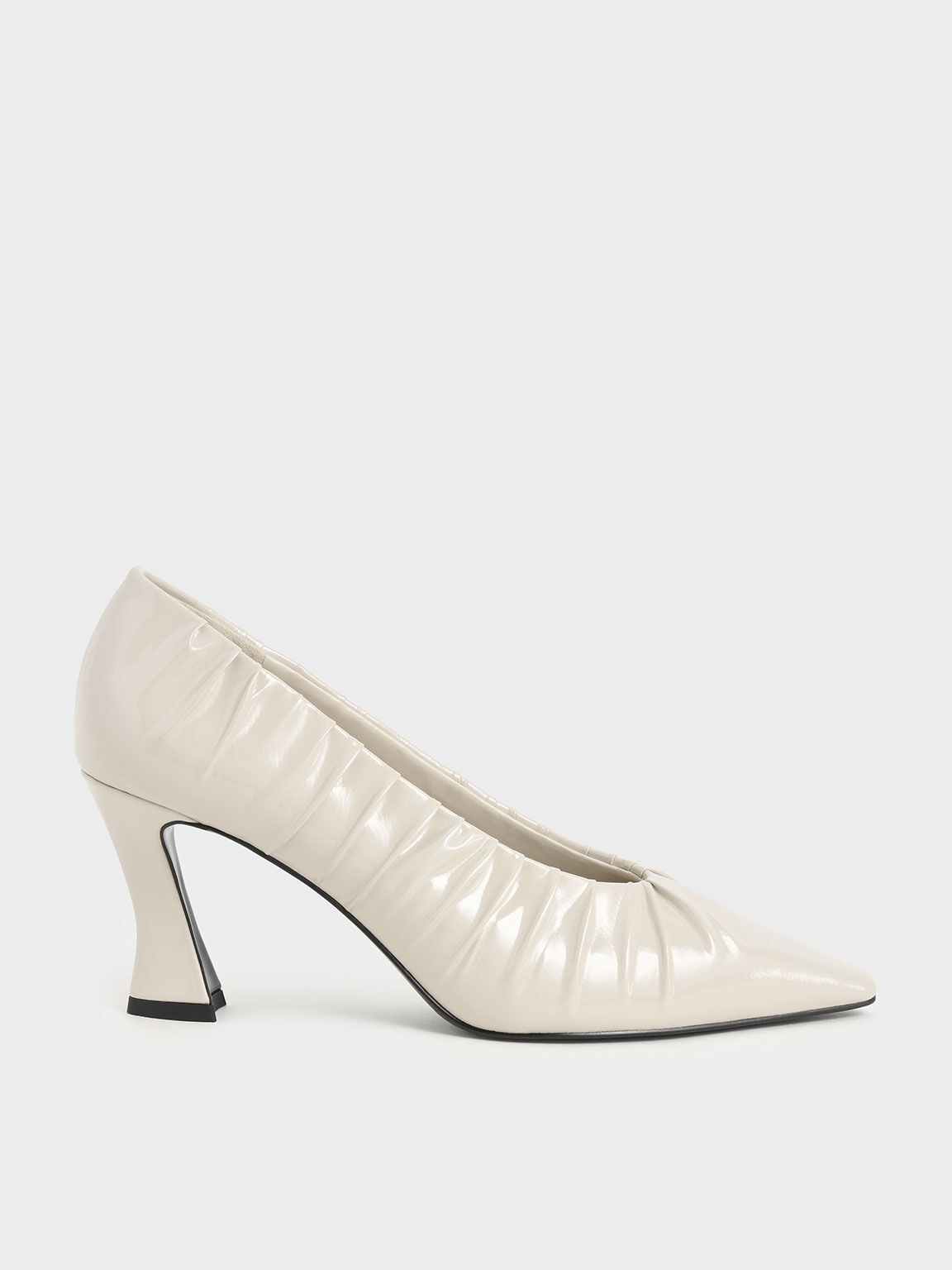Cream Patent Ruched V Cut Pumps Charles Keith Il
