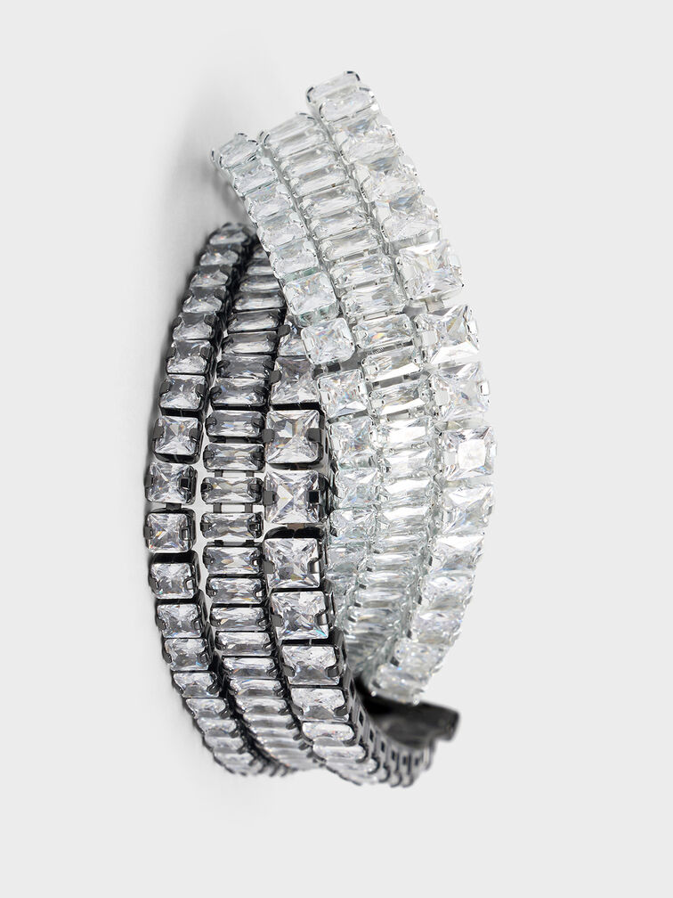 Crystal Triple-Row Tennis Bracelet, Black, hi-res