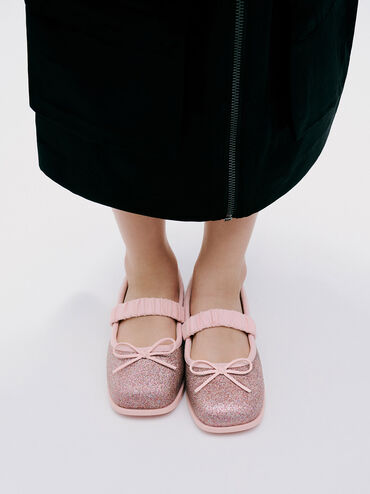 Girls' Glittered Mary Janes, Pink, hi-res