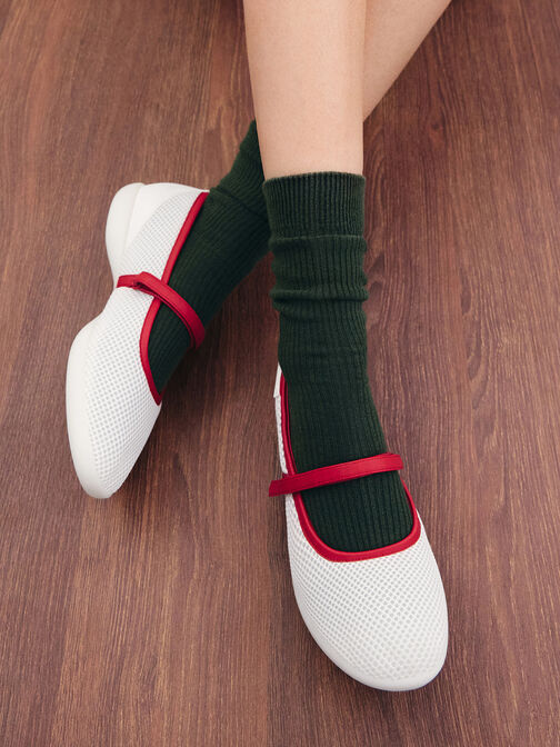 Mesh Contrast-Trim Mary Jane Sneakers, Red, hi-res