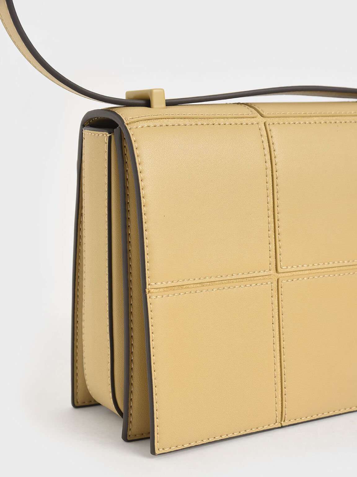 Textured Panelled Shoulder Bag, Yellow, hi-res