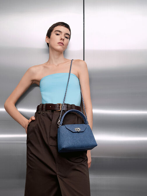 Arwen Denim Braided-Strap Top Handle Bag, Denim Blue, hi-res