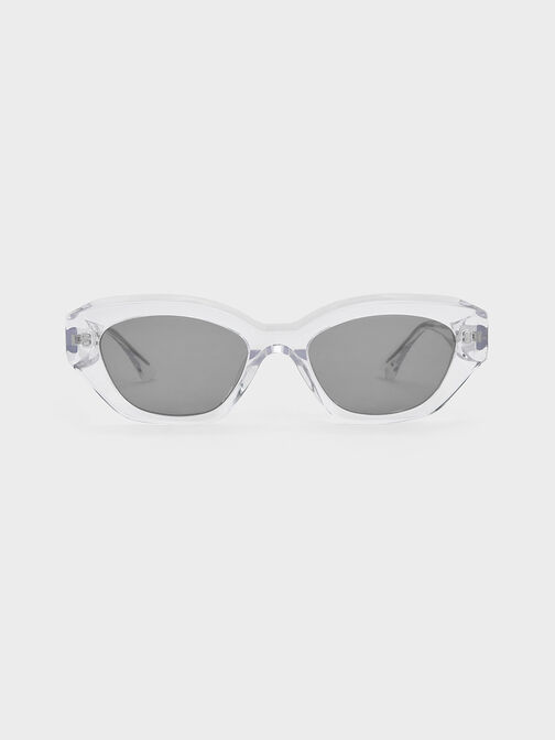 Recycled Acetate Geometric-Frame Cateye Sunglasses, Clear, hi-res