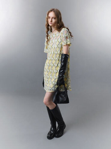 Ally Ruched Slouchy Chain-Handle Bag, Black, hi-res