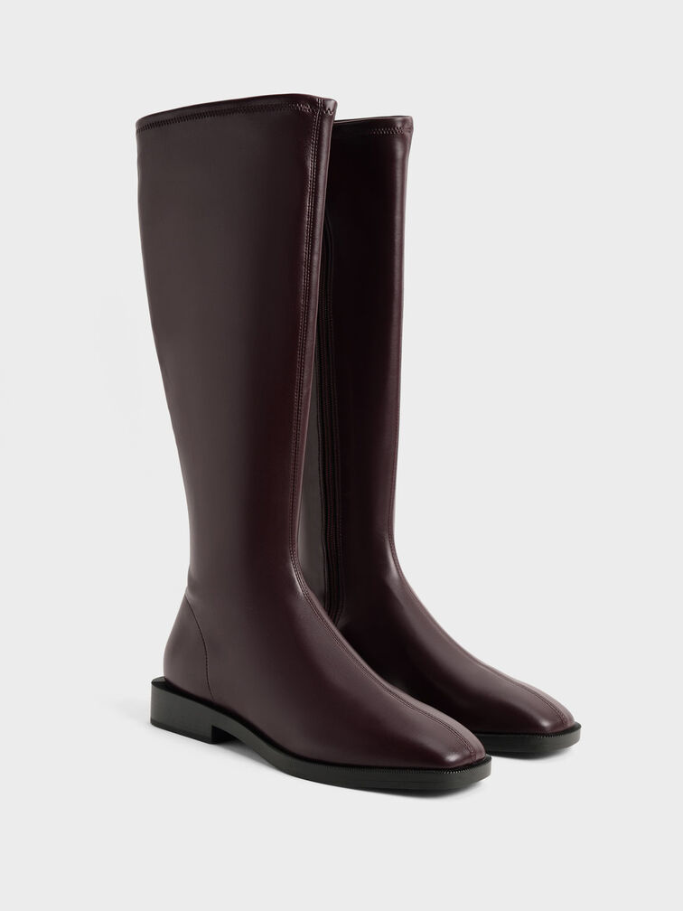 Burgundy Knee High Flat Boots - CHARLES & KEITH KR