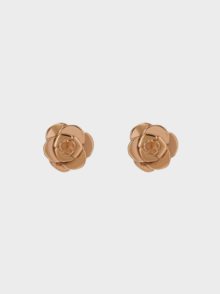 Rosalind Flower Stud Earrings, Brushed Rose Gold, hi-res