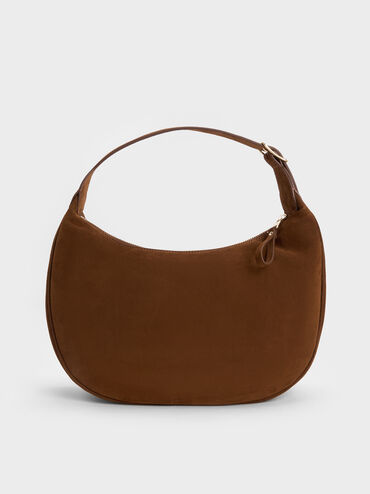 Large Vega Faux Suede Hobo Bag, Pecan Brown, hi-res
