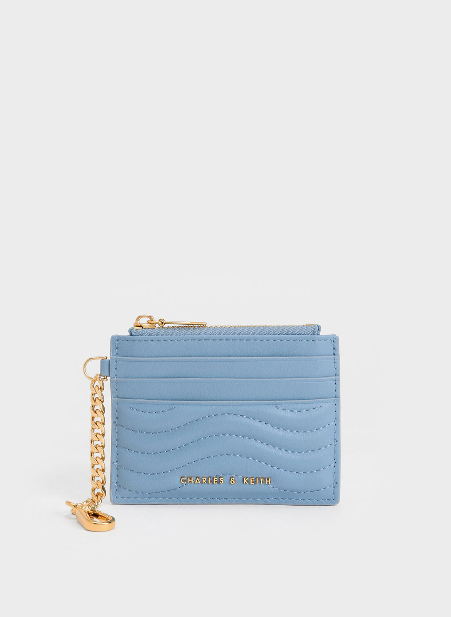 Aubrielle Stitch-Trim Zip Card Holder, Light Blue, hi-res