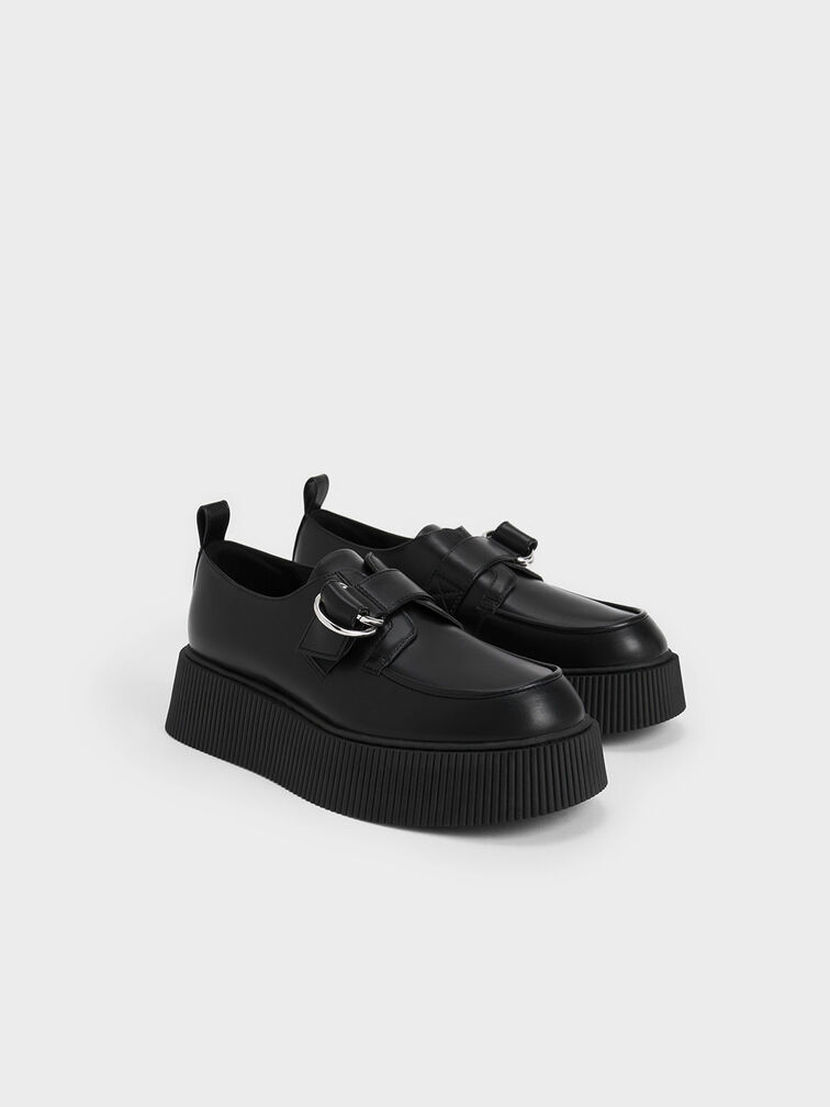 Cordova Buckled Platform Loafers, Black, hi-res