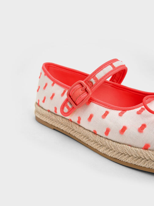 Girls' Jacquard Bow Espadrilles, Coral, hi-res