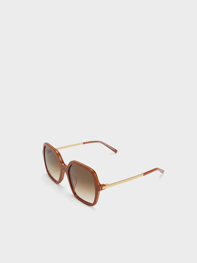 Acetate Braided Temple Butterfly Sunglasses, Clay, hi-res
