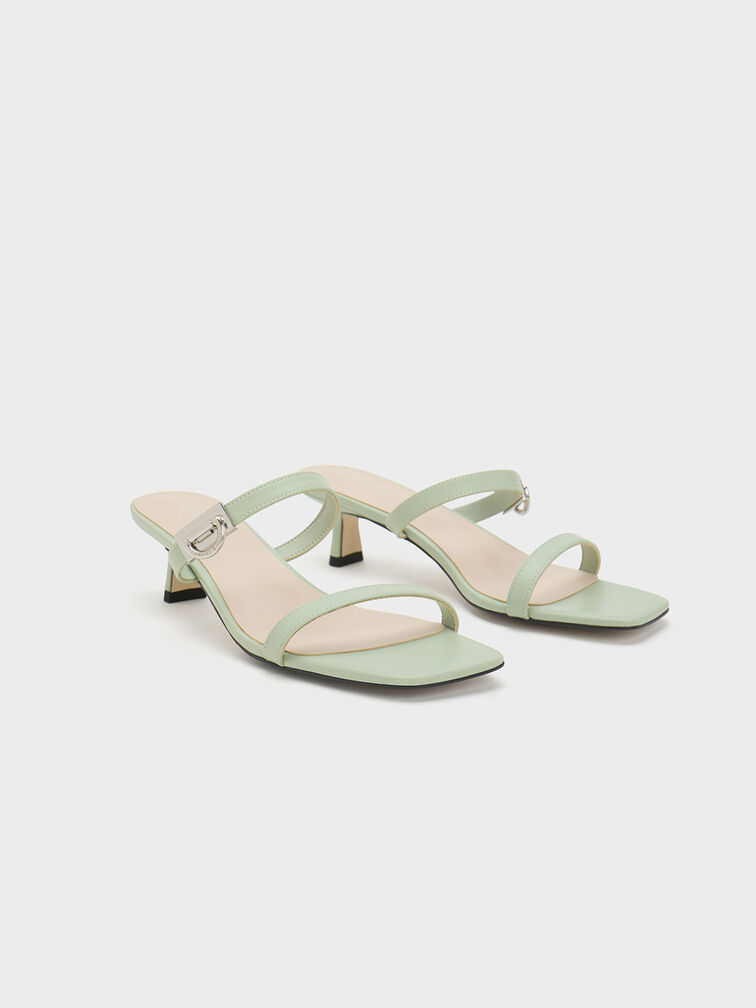 Metallic Accent Double Strap Mules, Sage Green, hi-res