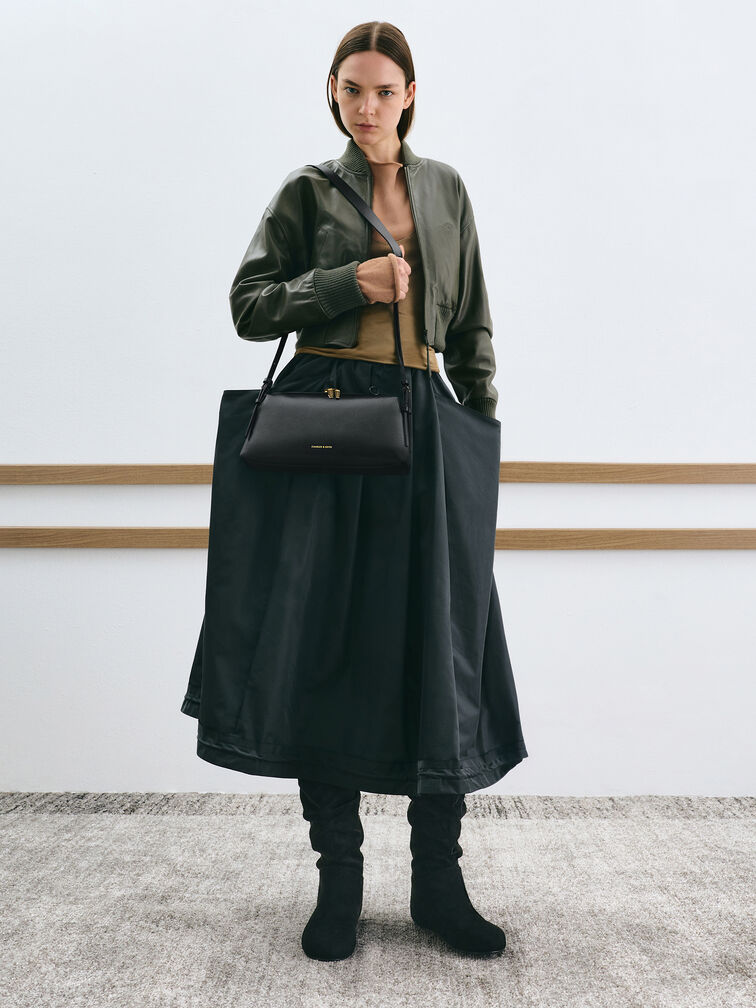 Bolso de hombro con doble correa Deyna, Negro, hi-res