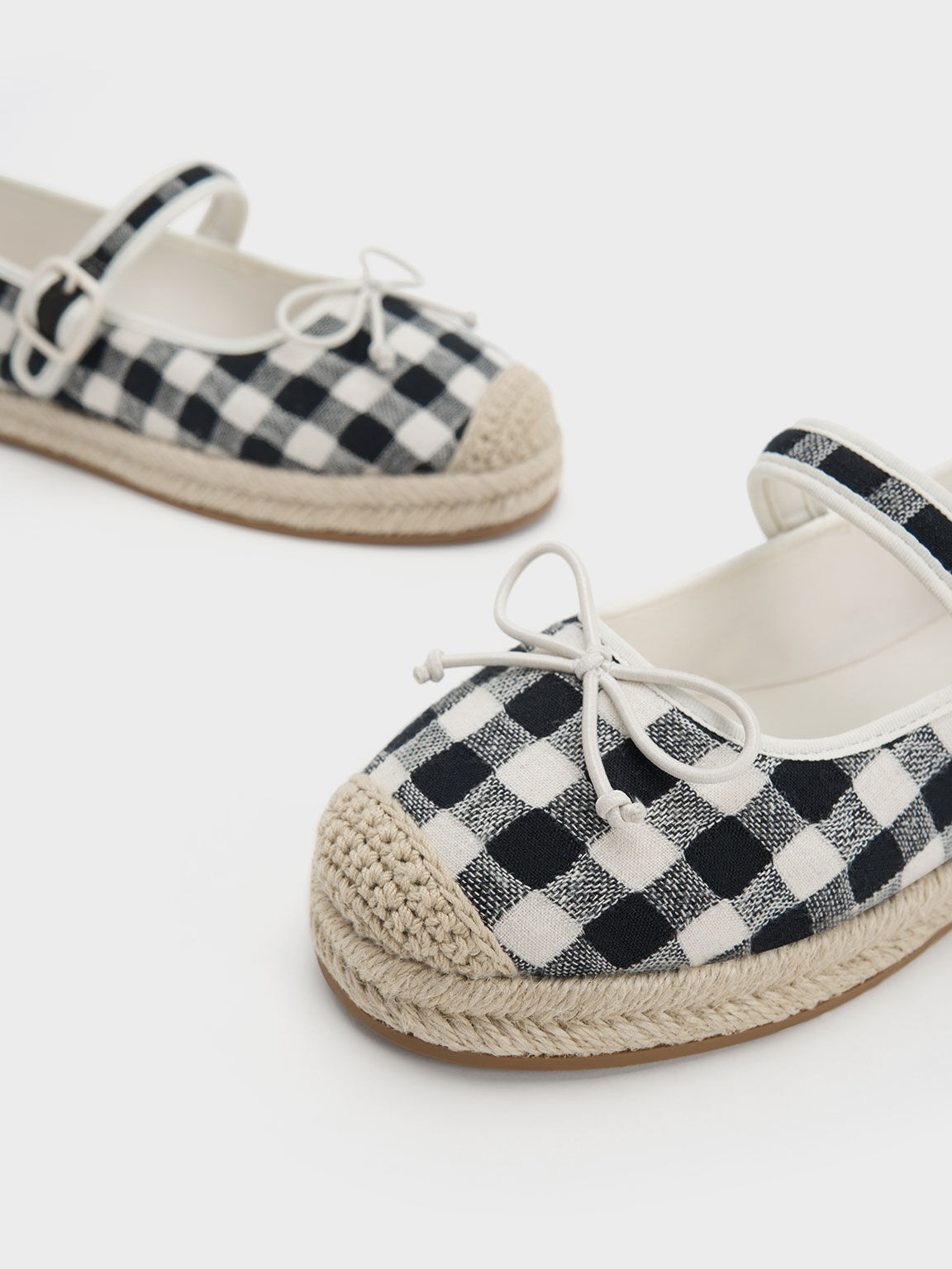 Girls' Gingham Bow Espadrilles, Black, hi-res