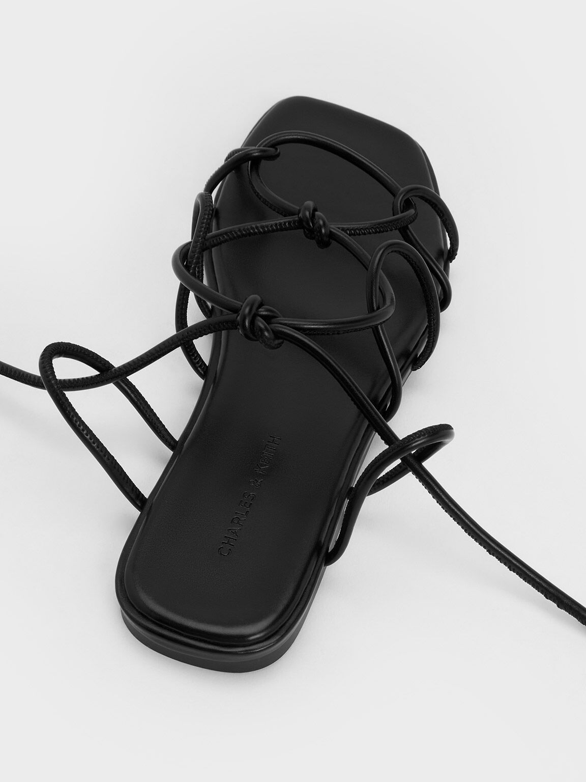 Strappy Knotted Tie Around Sandals Black