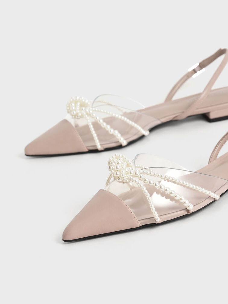 Bead-Embellished Slingback Ballerina Flats, Beige, hi-res