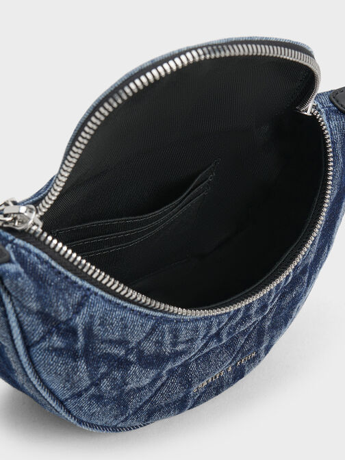 Philomena Denim Half-Moon Crossbody Bag, Denim Blue, hi-res