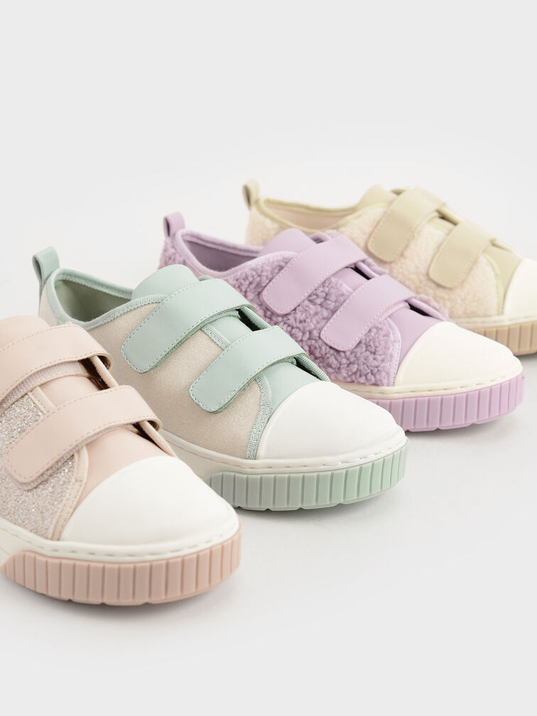 Girls' Velcro Strap Glitter Sneakers, Mint Green, hi-res