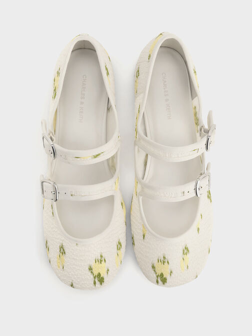 Mesh Floral-Print Double-Strap Mary Jane Flats, Multi, hi-res