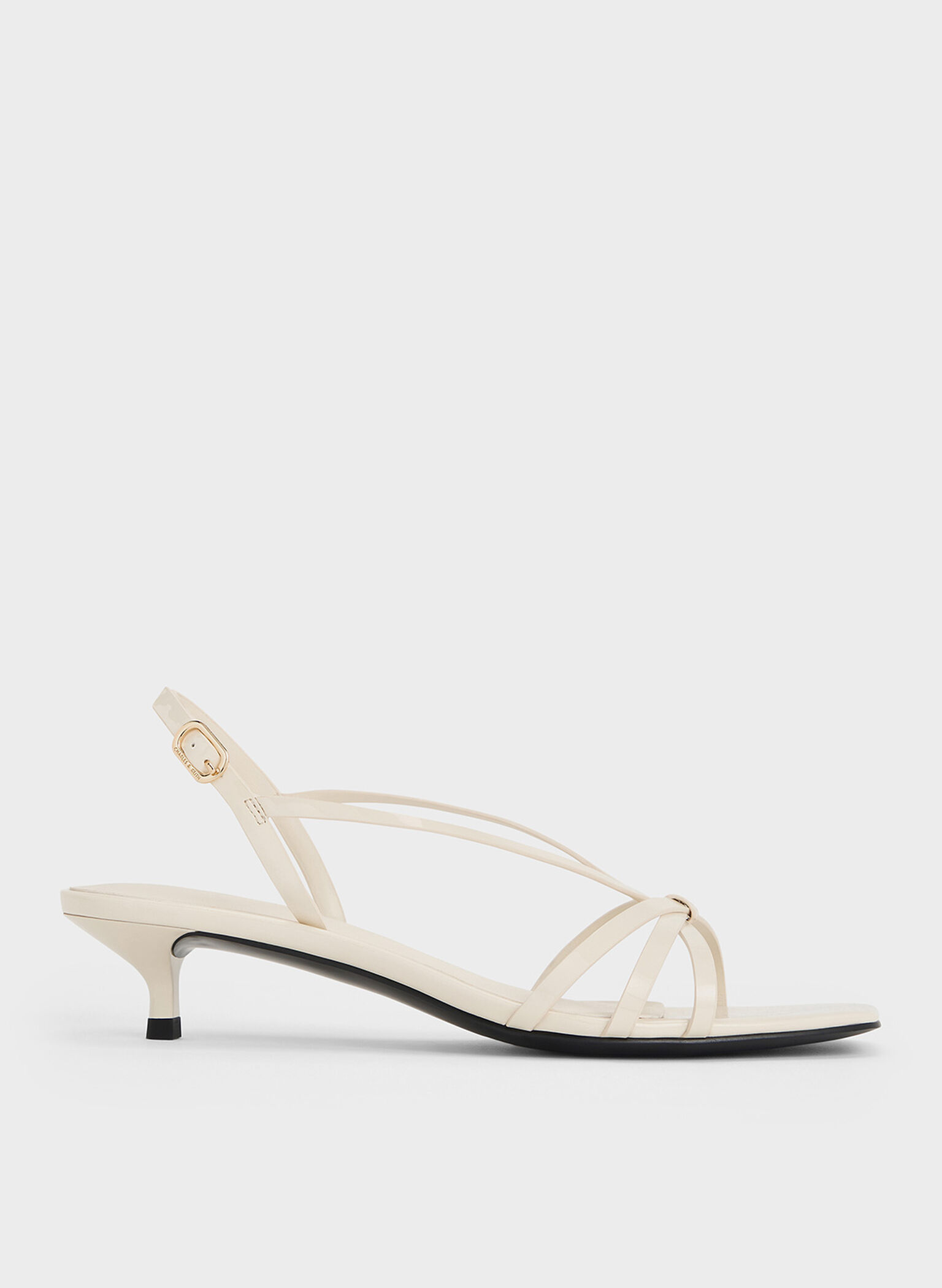 Patent Kitten-Heel Strappy Sandals, Chalk, hi-res