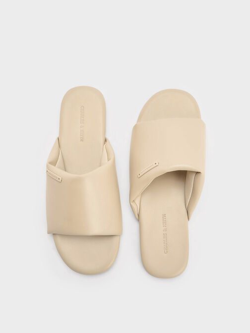Puffy Wide-Strap Slide Sandals, Taupe, hi-res