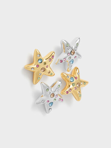 Pendientes de estrella de mar Orinda, Plateado, hi-res